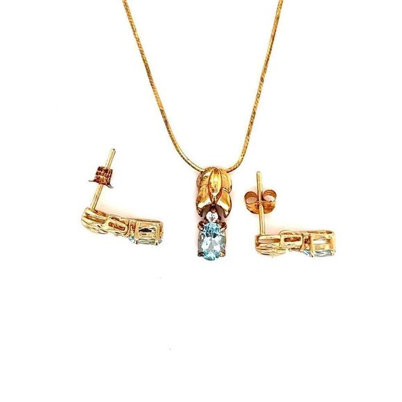 925 Vermeil Topaz Necklace & Earrings Set - Picture 2 of 4
